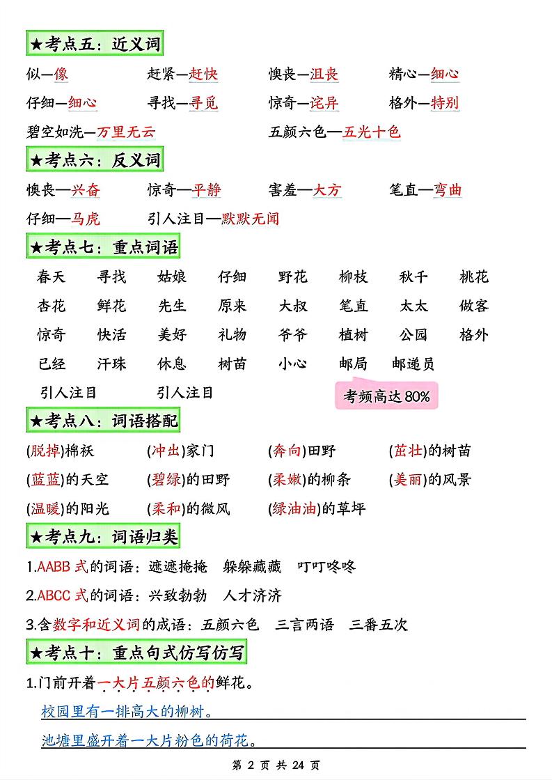 二年级下册语文1-8单元★高频考点总结_-迦哆网创社