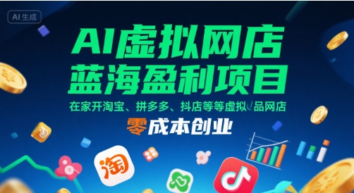 AI虚拟网店蓝海盈利项目，在家开淘宝、拼多多、抖店等虚拟品网店，零成本创业-迦哆网创社