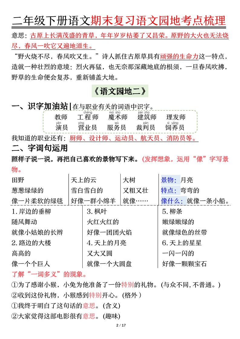【语文园地考点梳理】二下语文-迦哆网创社