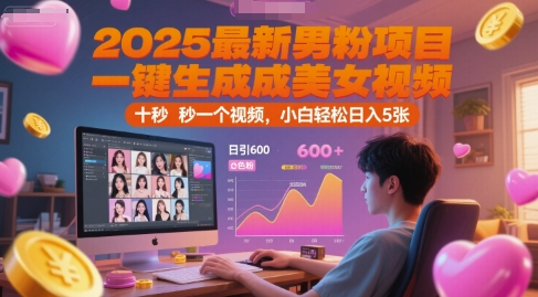 2025最新男粉项目，一键生成美女视频，日引600+色粉 十秒一个视频，小白轻松日入5张【揭秘】-迦哆网创社