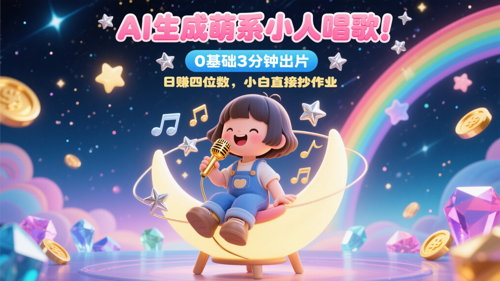 AI生成萌系小人唱歌！0基础3分钟出片，28个作品涨粉9万，日赚四位数，小白直接抄作业-迦哆网创社