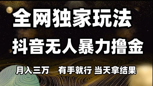 全网独家玩法抖音无人暴力撸金，月入3W，有手就行，当天拿结果【揭秘】-迦哆网创社