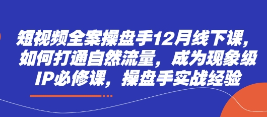短视频全案操盘手12月线下课，如何打通自然流量，成为现象级IP必修课，操盘手实战经验-迦哆网创社