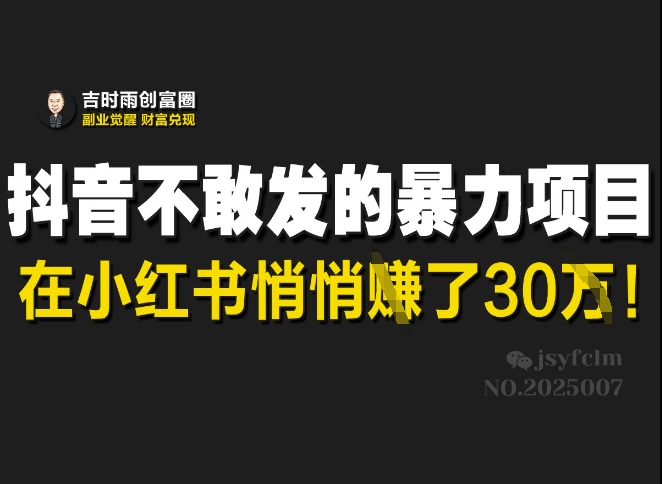 抖音不敢发的暴利项目，在小红书悄悄挣了30W-迦哆网创社