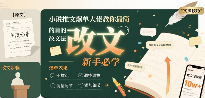 小说推文爆单大佬教你最简单的改文方法实操课，新手必学-迦哆网创社