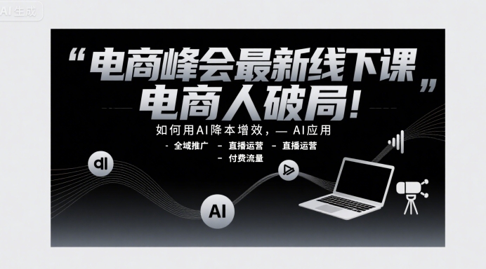 电商峰会最新线下课，电商人破局，如何用AI降本增效，AI应用-全域推广-直播运营-付费流量-迦哆网创社