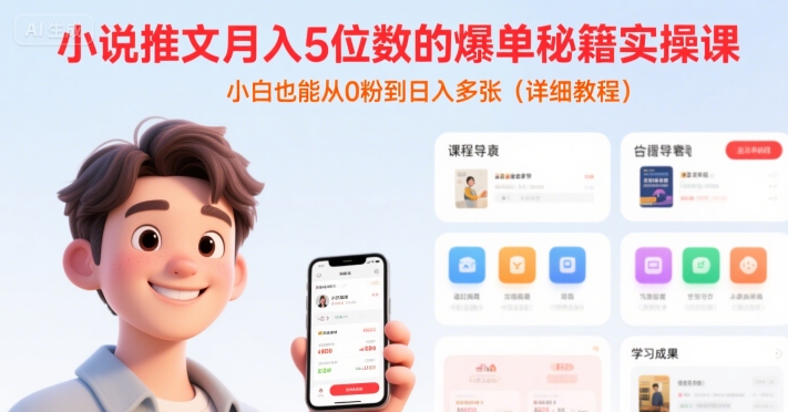 小说推文月入5位数的爆单秘籍实操课，，小白也能从0粉到日入多张(详细教程)-迦哆网创社