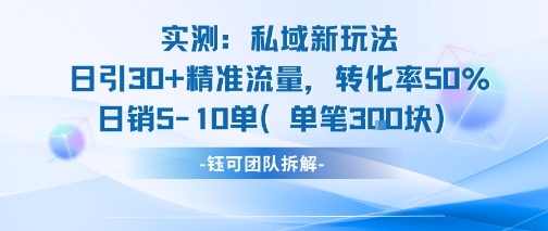实测私域新玩法日引30加精准流量转化率50%日销5-10单每笔3张-迦哆网创社