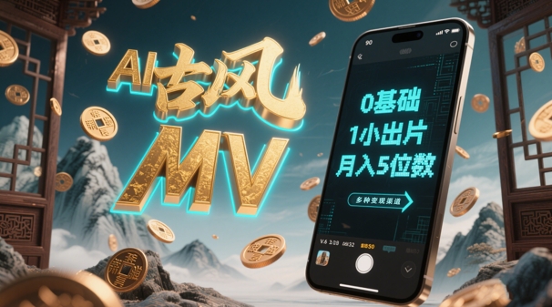 AI一键生成古风音乐MV，0剪辑基础1小时出片，多种变现渠道，一部手机月入5位数-迦哆网创社