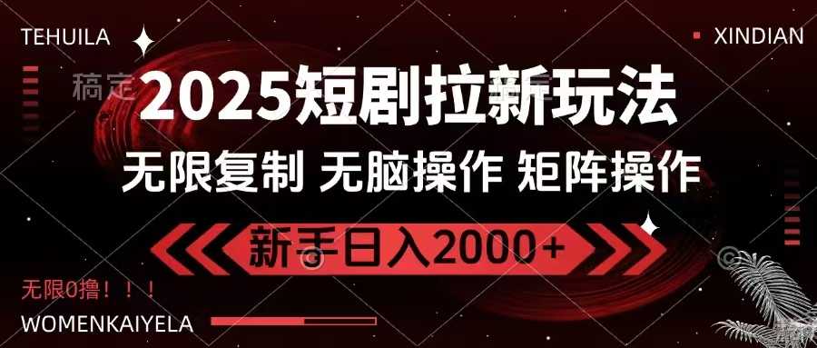 2025短剧拉新玩法，无需注册登录，无限0撸，无脑批量操作日入2000+-迦哆网创社