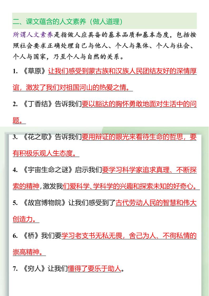 【2025秋新版】五升六重点课文人物事物特点+做人道理-六上语文-迦哆网创社