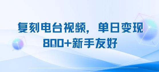 复刻电台视频，单日变现8张+新手友好，长期可做-迦哆网创社