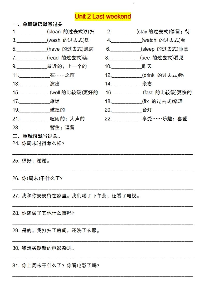 2025春六下英语重点词句默写闯关单【人教pep版】-迦哆网创社