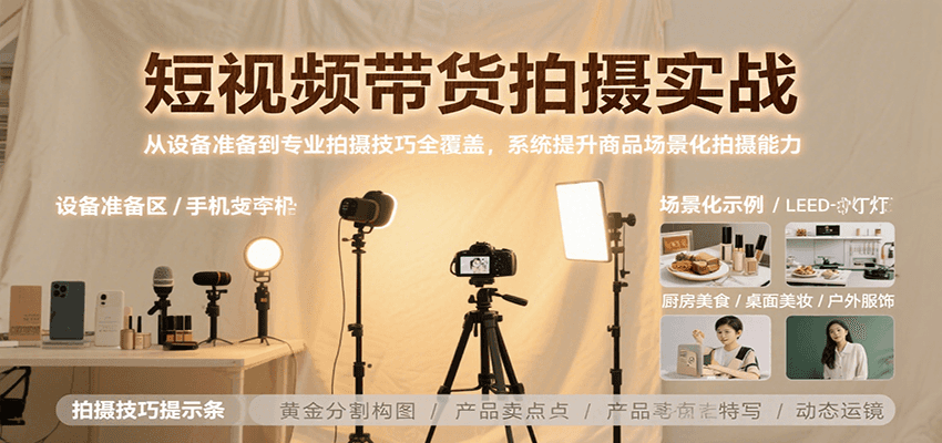 短视频带货拍摄实战，从设备准备到专业拍摄技巧全覆盖，系统提升商品场景化拍摄能力-迦哆网创社