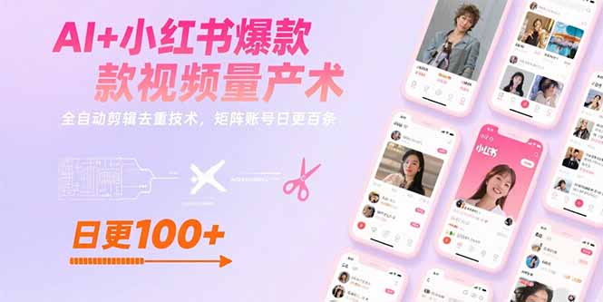 AI+小红书爆款视频量产术：全自动剪辑去重技术，矩阵账号日更百条-迦哆网创社