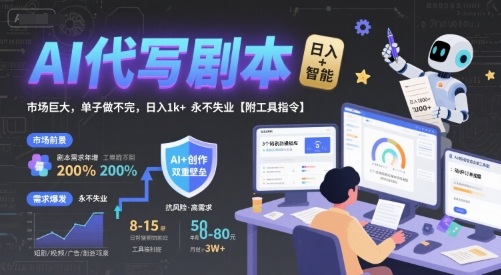 AI代写剧本，市场巨大，单子做不完，日入1k+ 永不失业【附工具指令】-迦哆网创社