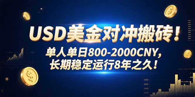 USD美金对冲搬砖!单人单日800-2000CNY，长期稳定运行8年之久!-迦哆网创社