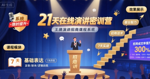 21天在线演讲密训营，王牌演讲招商课程系统-迦哆网创社