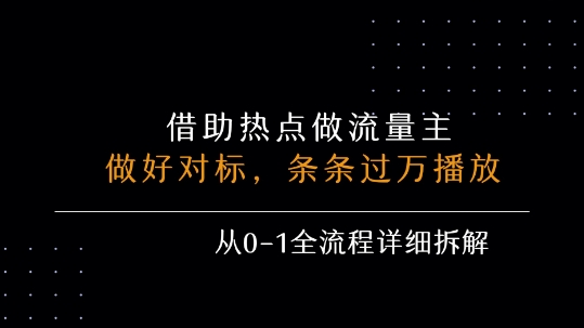 借力热点，乘顺风车玩流量主，条条过万播放， 每月收益5k+，从0-1全流程详细拆解-迦哆网创社