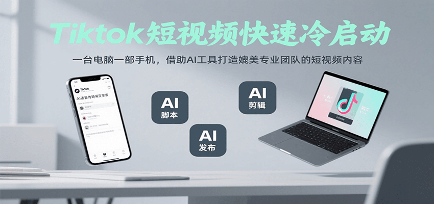 Tiktok短视频快速冷启动，一台电脑一部手机，借助AI工具打造媲美专业团队的短视频内容-迦哆网创社