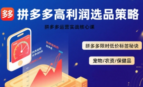 拼多多选品暴利技术实战课，拼多多高利润选品策略，拼多多限时低价标签秘诀-迦哆网创社