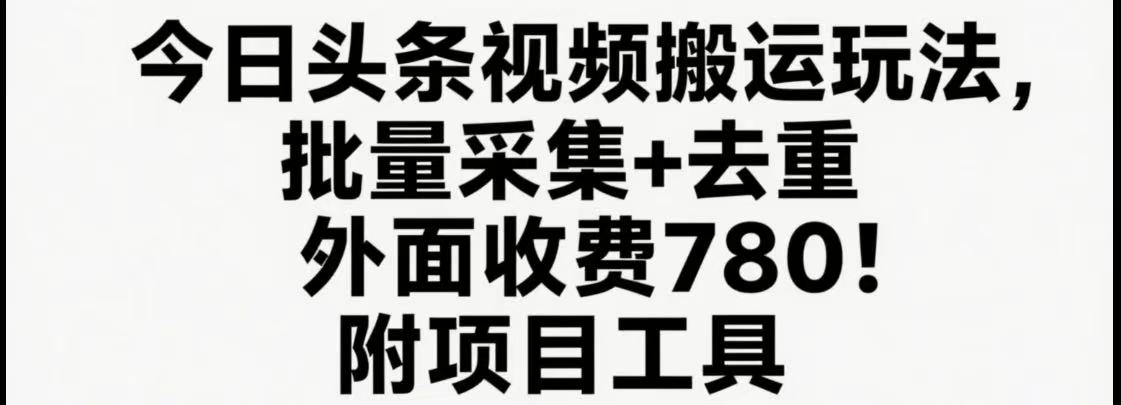今日头条视频搬运玩法，软件一键去重，轻松日入500+附项目工具-迦哆网创社