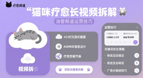 猫咪疗愈长视频拆解 &油管频道运营技巧-迦哆网创社