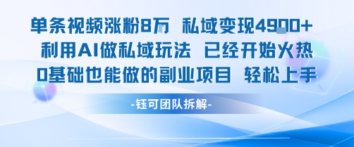 单条视频私域变现4.9k+利用AI做私域玩法 已经开始火热0基础也能做的副业项目轻松上手-迦哆网创社
