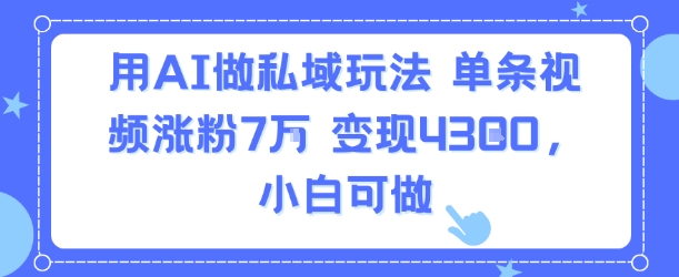 用AI做私域玩法，单条视频涨粉7W变现4.3k，小白可做-迦哆网创社