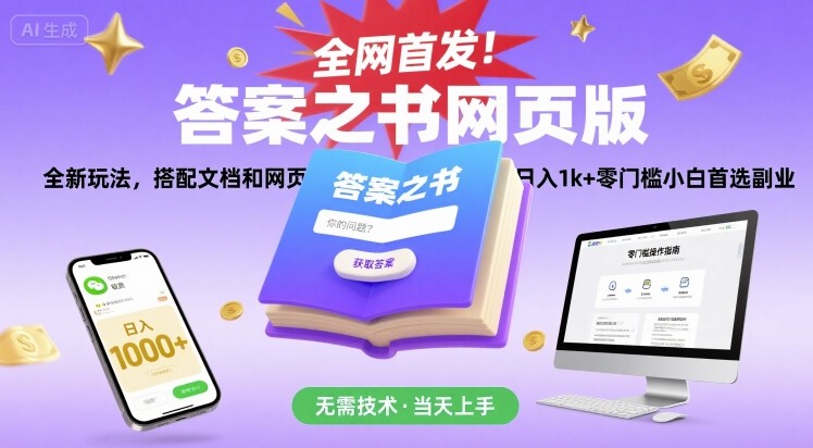 全网首发！答案之书网页版，全新玩法，搭配文档和网页，日入1k+零门槛小白首选副业【揭秘】-迦哆网创社