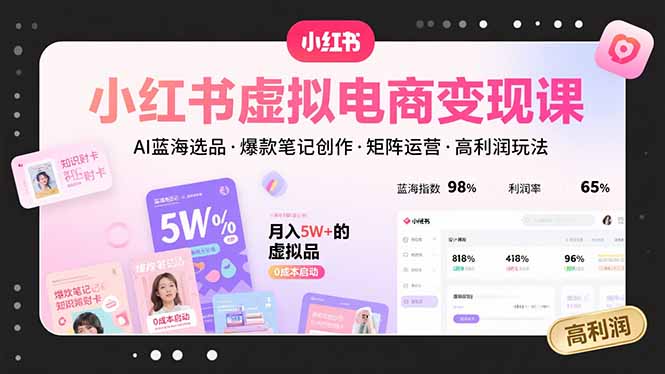 小红书虚拟电商变现课，AI蓝海选品，爆款笔记创作，矩阵运营，高利润玩法-迦哆网创社