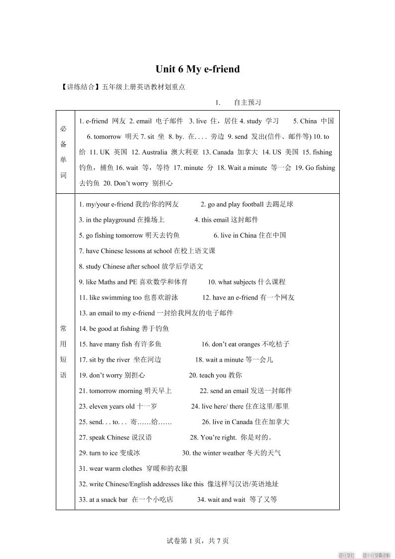 【单元热点难点】译林版（三起）英语五年级上册Unit6Mye-friend教材划重点-迦哆网创社