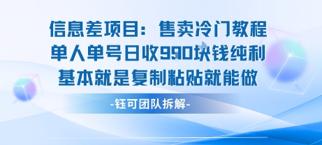 信息差项目：售卖冷门教程单人单号日收9张纯利基本就是复制粘贴就能做-迦哆网创社