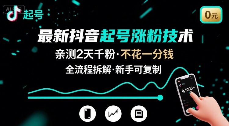 最新抖音起号涨粉技术，亲测2天千粉，不花一分钱，全流程拆解-迦哆网创社