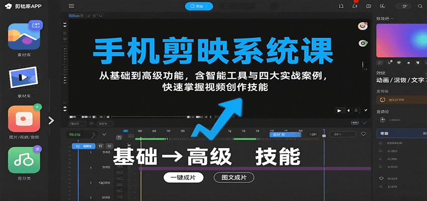 手机剪映系统课，从基础到高级功能，含智能工具与四大实战案例，快速掌握视频创作技能-迦哆网创社