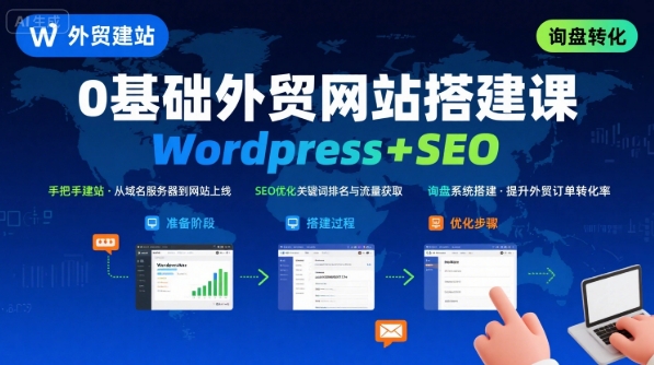 WordPress外贸建站+SEO优化课程，手把手教你从0到1搭建可获得询盘的外贸网站-迦哆网创社