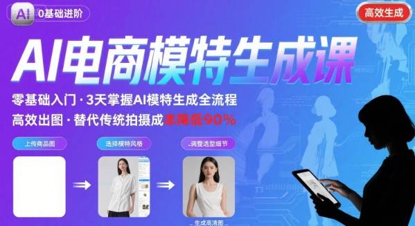 AI模特进阶课程，0基础高效生成逼真电商模特图-迦哆网创社