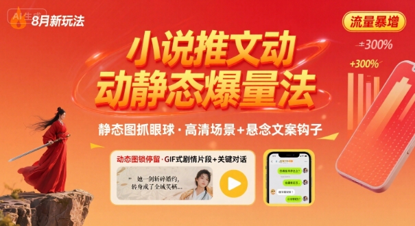 8月小说推文全新玩法，动静态图片+搭配小说文案爆量玩法-迦哆网创社