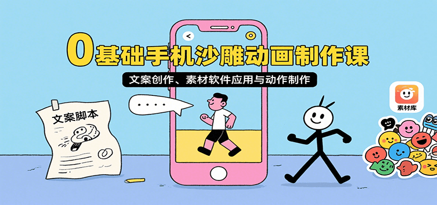 0基础手机沙雕动画制作课，文案创作、素材软件应用与动作制作-迦哆网创社