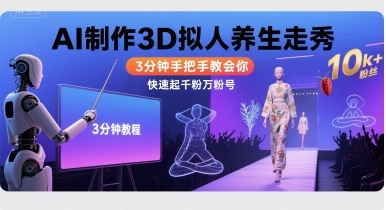 Ai制作3D拟人养生走秀，3分钟手把手教会你，快速起千粉万粉号-迦哆网创社
