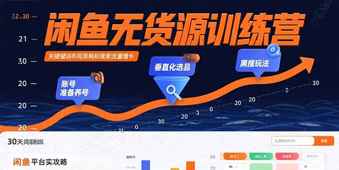 闲鱼无货源训练营：账号准备养号/垂直化选品/黑搜玩法，0基础30天盈利指南-迦哆网创社