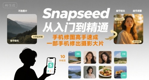 Snapseed从入门到精通，手机修图高手速成，一部手机就能修出摄影大片-迦哆网创社