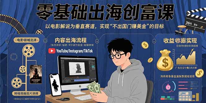 零基础出海创富课：以电影解说为垂直赛道，实现不出国门赚美金的目标-迦哆网创社