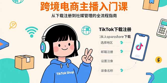 跨境电商主播入门课,TikTok下载注册,支付工具配置,社媒账号管理全流程-迦哆网创社