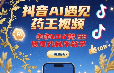 抖音AI遇见药王视频，条条10W赞，快速起千粉万粉号，傻瓜式制作教学-迦哆网创社