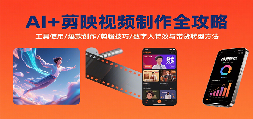 AI+剪映视频制作全攻略：工具使用/爆款创作/剪辑技巧/数字人特效与带货转型方法-迦哆网创社