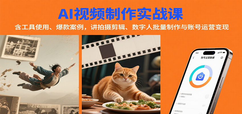 AI视频制作实战：含工具使用、爆款案例，讲拍摄剪辑、数字人批量制作与账号运营变现-迦哆网创社