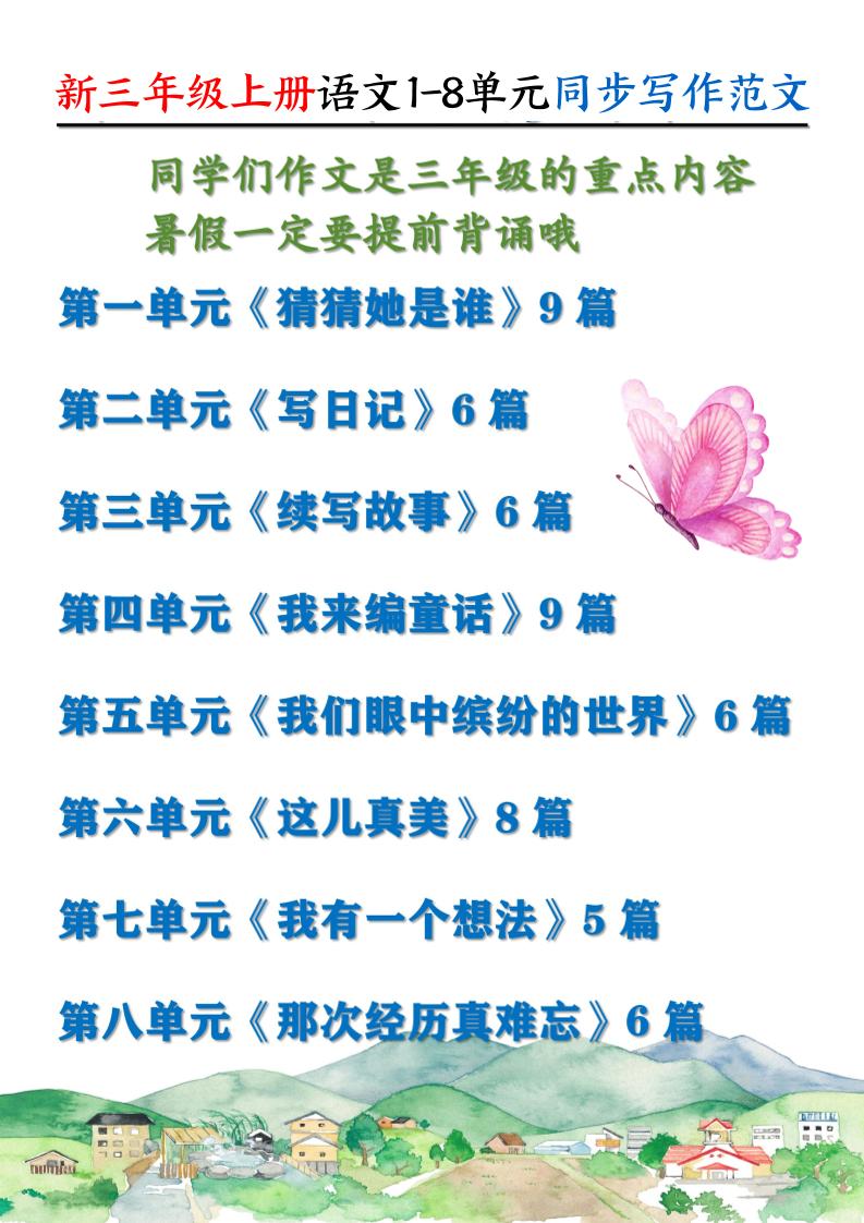 新三上语文1-8单元同步写作范文55篇（56页）-迦哆网创社