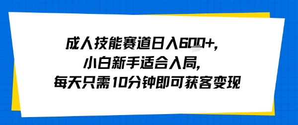 成人技能赛道日入多张，小白新手适合入局，每天只需10分钟即可获客变现-迦哆网创社