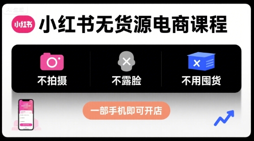 小红书无货源电商课程，不拍摄不露脸不用囤货，一部手机即可开店-迦哆网创社